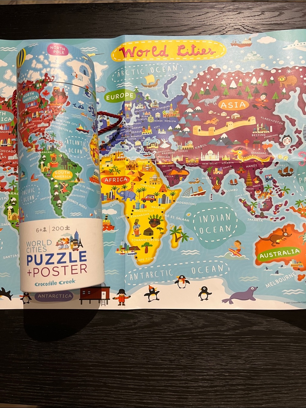 Crocodile Creek World Map Kids Puzzle+  Poster - 200 pieces